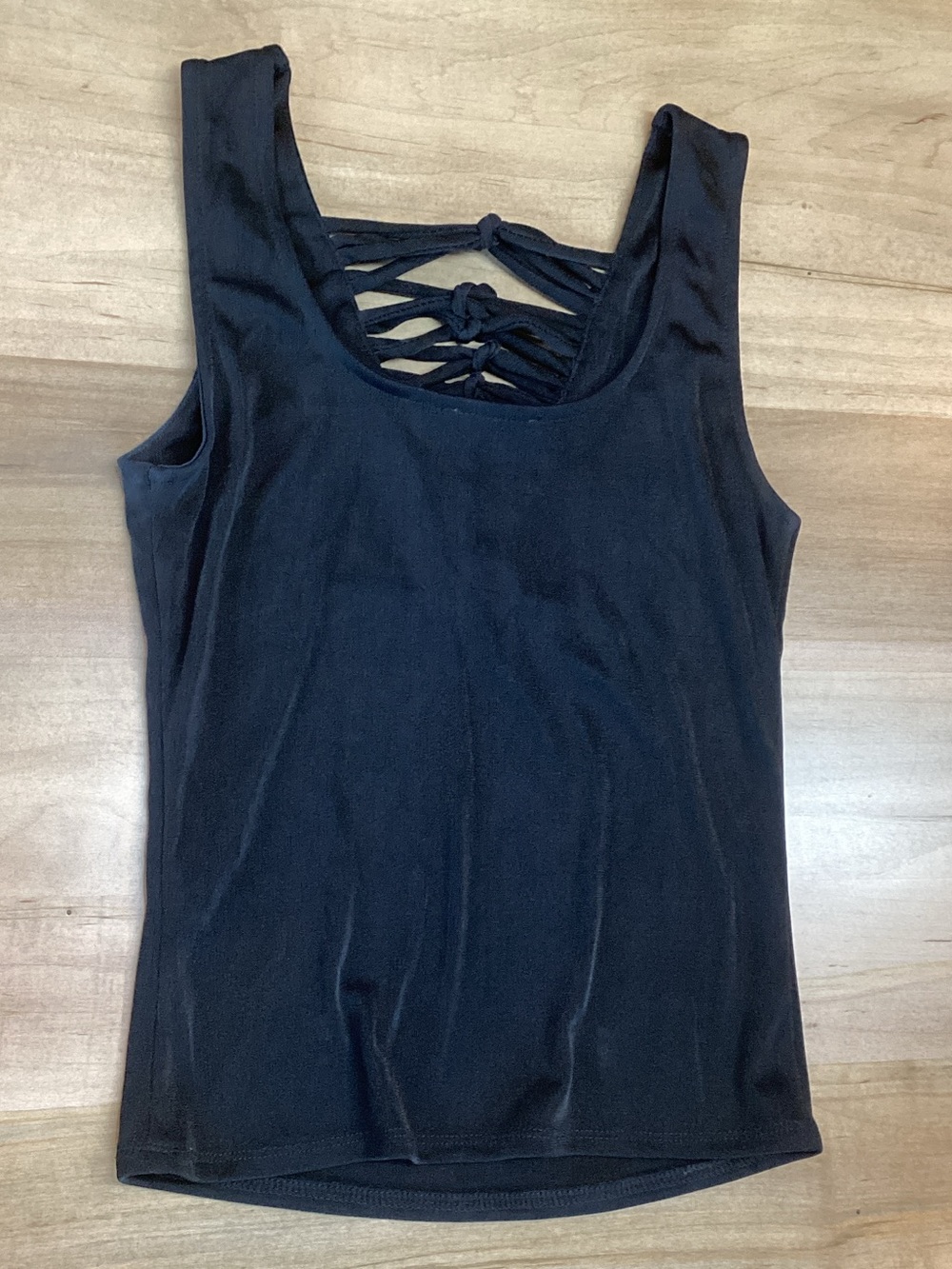 Black Women's Tank Top with Knotted Lattice Back